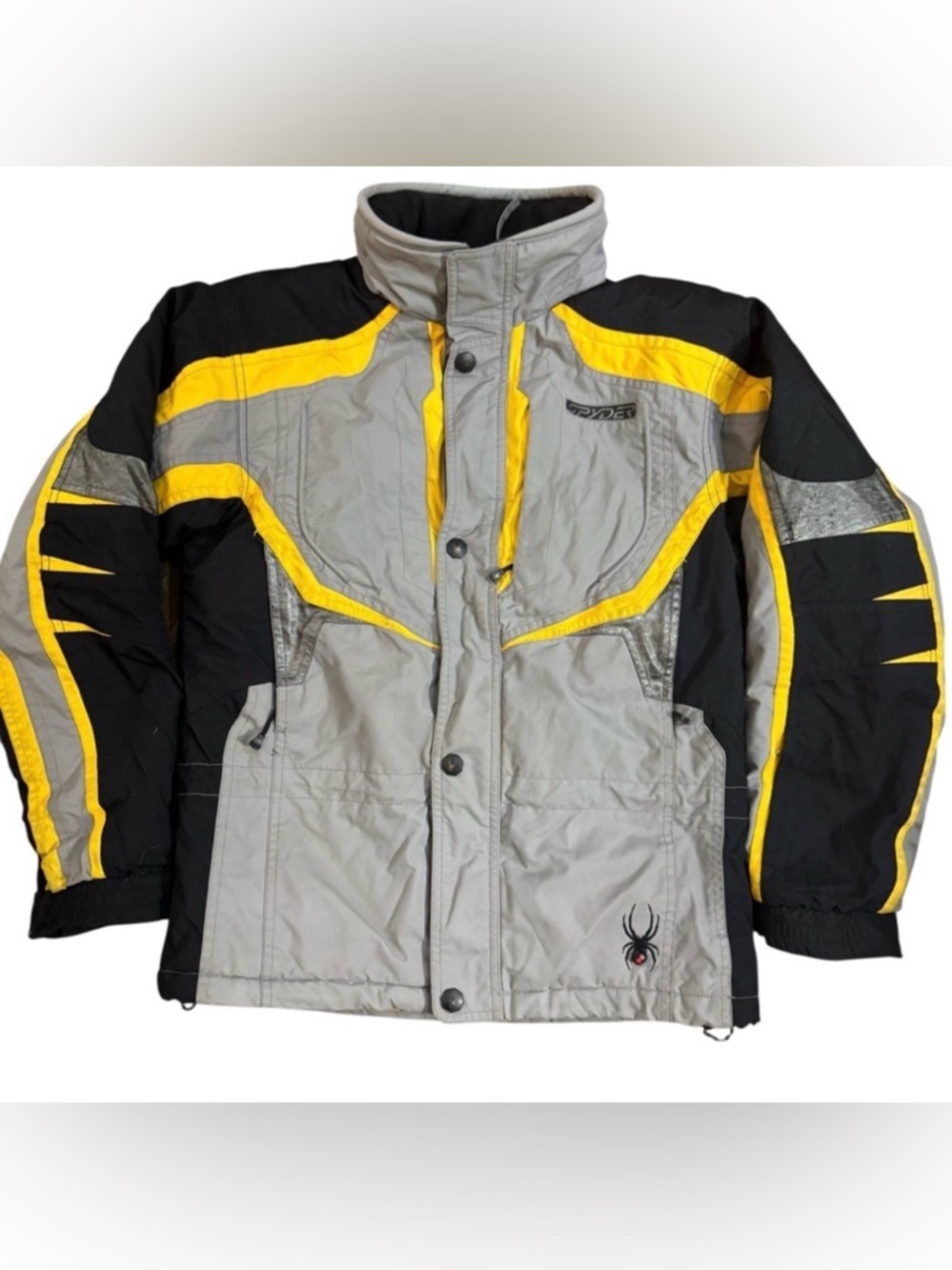 Youth Spyder Jacket Boys 16 Gray Black Yellow Ski Snowboard Winter Coat Warm